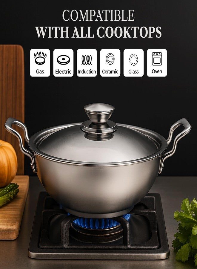 SOLARA Sterra Stainless Steel Kadai/Kadhai with Lid, 22cm/8.6 inch, 2.3Ltr, Induction Base Friendly, 3-Layer Triply Thick Sandwich Bottom, 100% Toxin-Free, No Chemical Coating - Image 2
